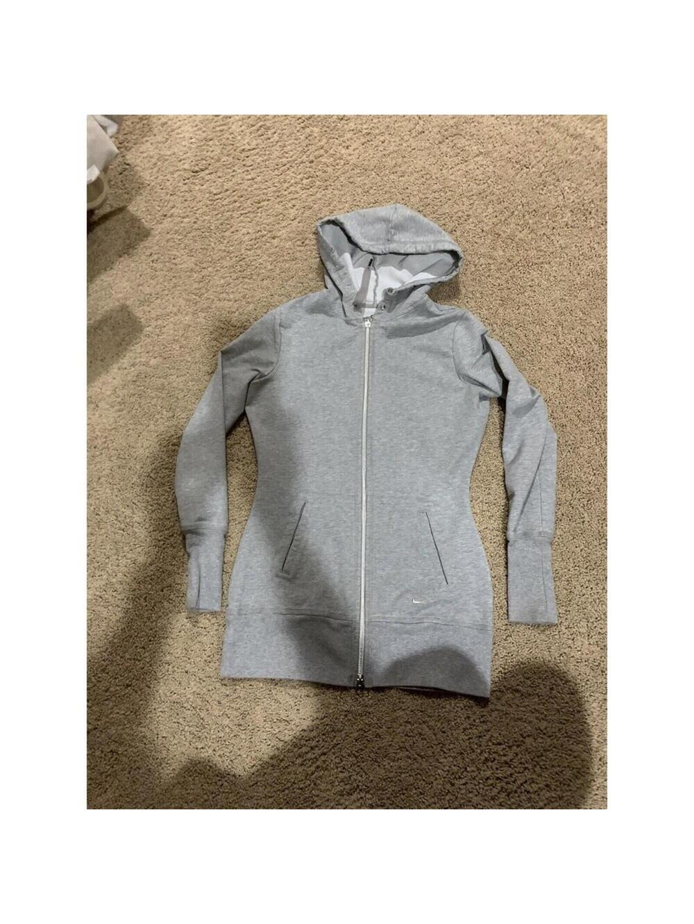 Women's NIKE light gray long hooded full zip jacket DRYFIT COTTON S SMALL 4-6